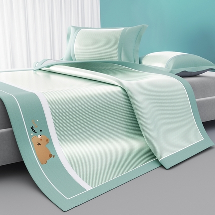 91家纺网 家纺一手货源 找家纺 川悦生活 2025新款纯色凉感冰丝席-大床 诺尼熊-青绿