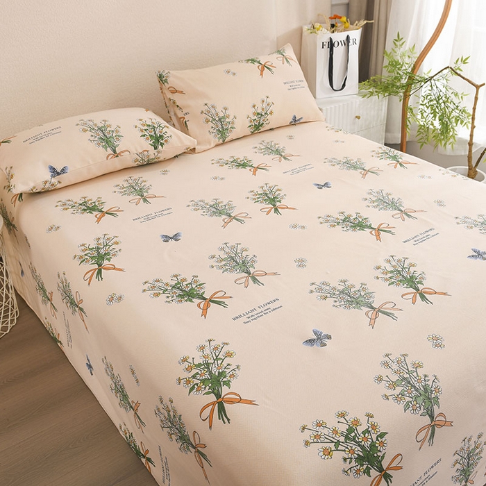 91家纺网 家纺一手货源 找家纺 红日子纺织品 2025新款艾草老粗布床单印花凉席三件套 山梦