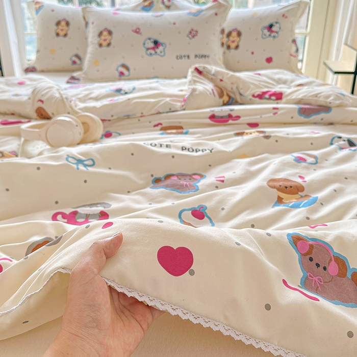 91家纺网 家纺一手货源 找家纺 创优  2025新款有氧双层纱小清新印花小花边夏被夏凉被可机洗空调被子被芯 多彩小汪