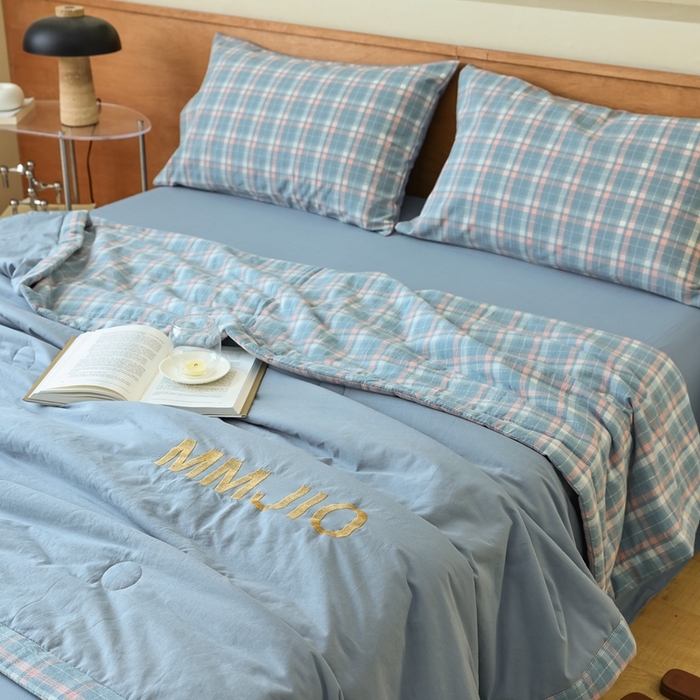 91家纺网 家纺一手货源 找家纺 寐眠2025新款全棉水洗棉刺绣夏被【夏被四件套】 冰川苍蓝