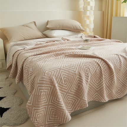  2025新款全棉毛巾被全棉纱布盖毯（已做缩水处理） 网格-浅驼