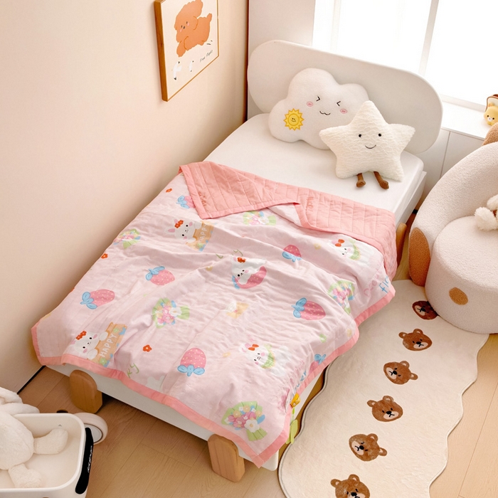 91家纺网 家纺一手货源 找家纺 梵赫   2025新款全棉卡通夏被 蝴蝶结小兔