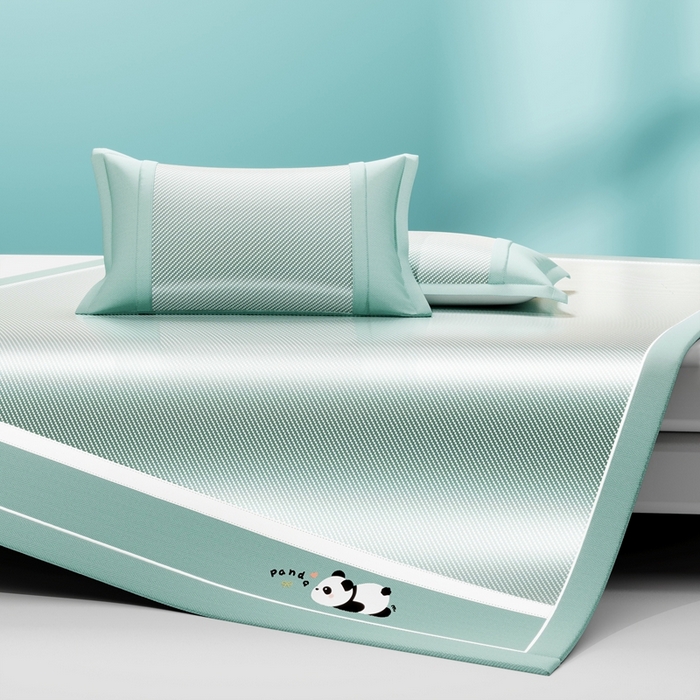 91家纺网 家纺一手货源 找家纺 川悦生活 2025新款纯色凉感冰丝席-大床 眠眠熊猫-青绿