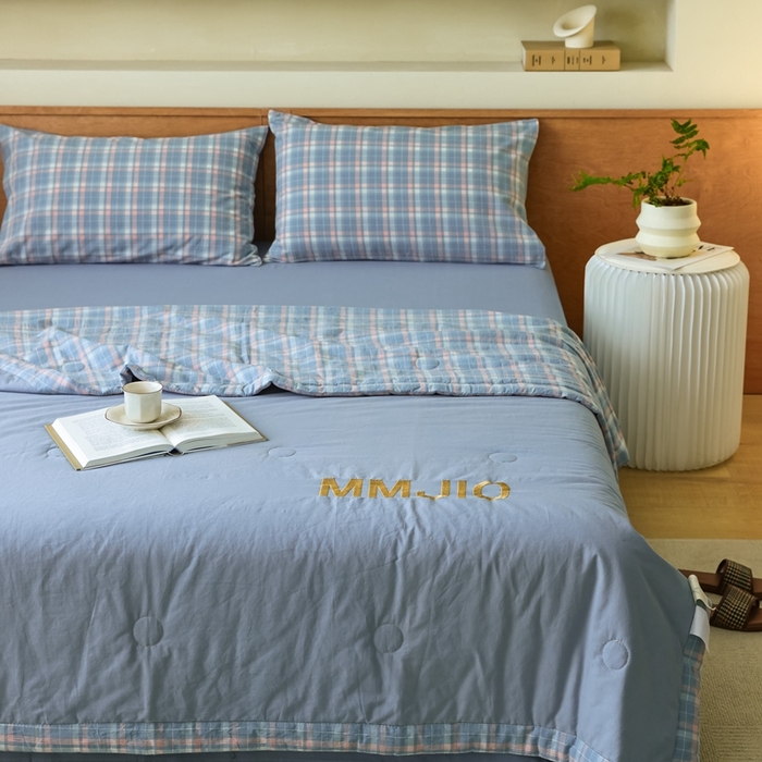 91家纺网 家纺一手货源 找家纺 寐眠2025新款全棉水洗棉刺绣夏被【夏被四件套】 冰川苍蓝