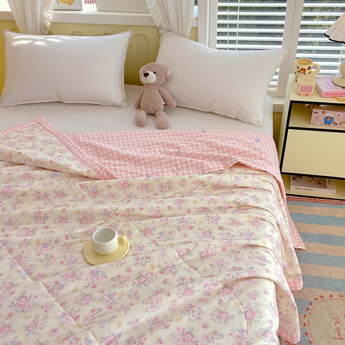 91家纺网 家纺一手货源 找家纺  2025新款A类全棉棉花夏被纯棉夏被 被子被芯 洛琳粉