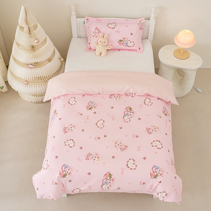 91家纺网 家纺一手货源 找家纺 良佐生活 2025新款高支高密全棉儿童被套 爱尼熊-粉