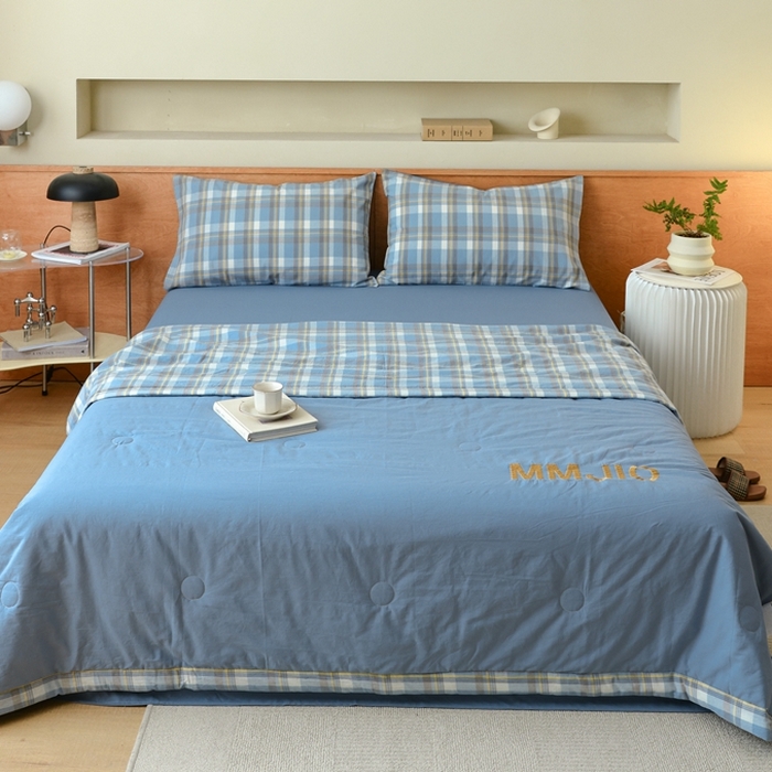 91家纺网 家纺一手货源 找家纺 寐眠2025新款全棉水洗棉刺绣夏被【夏被四件套】 冰晶苍蓝