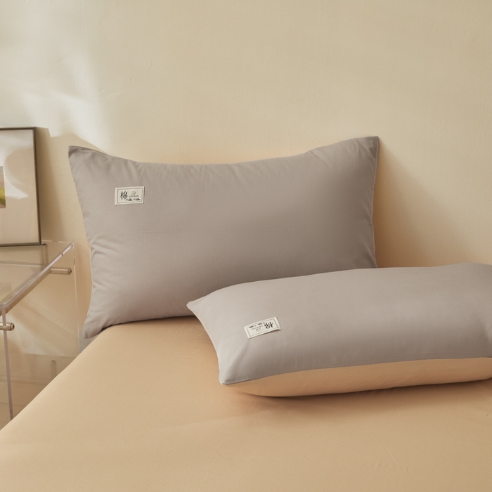 91家纺网 家纺一手货源 找家纺 莱通家纺 2025新款纯色双拼四件套 山灰+卡其