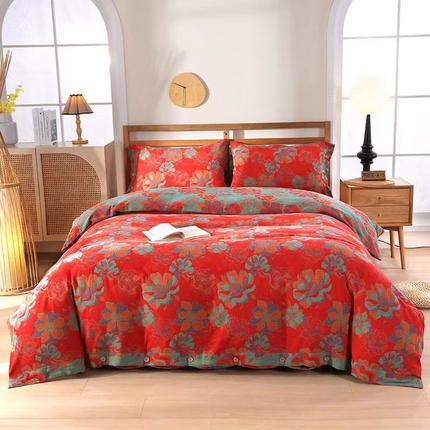 双层纱家居 2025新款深色系列双层纱四件套 花开富贵