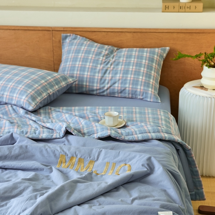 91家纺网 家纺一手货源 找家纺 寐眠2025新款全棉水洗棉刺绣夏被【夏被四件套】 冰川苍蓝