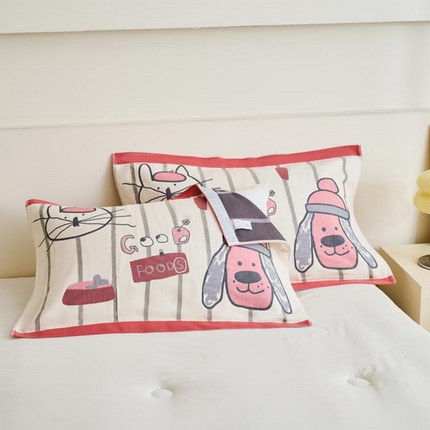  2025新款全棉多层细沙提花枕巾 好朋友-红