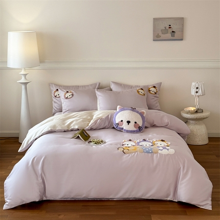 91家纺网 家纺一手货源 找家纺 （总）FORTWO家纺原创设计（FOR TWO家纺） 2025新款60支兰精天丝卡通毛巾绣四件套-暗合款