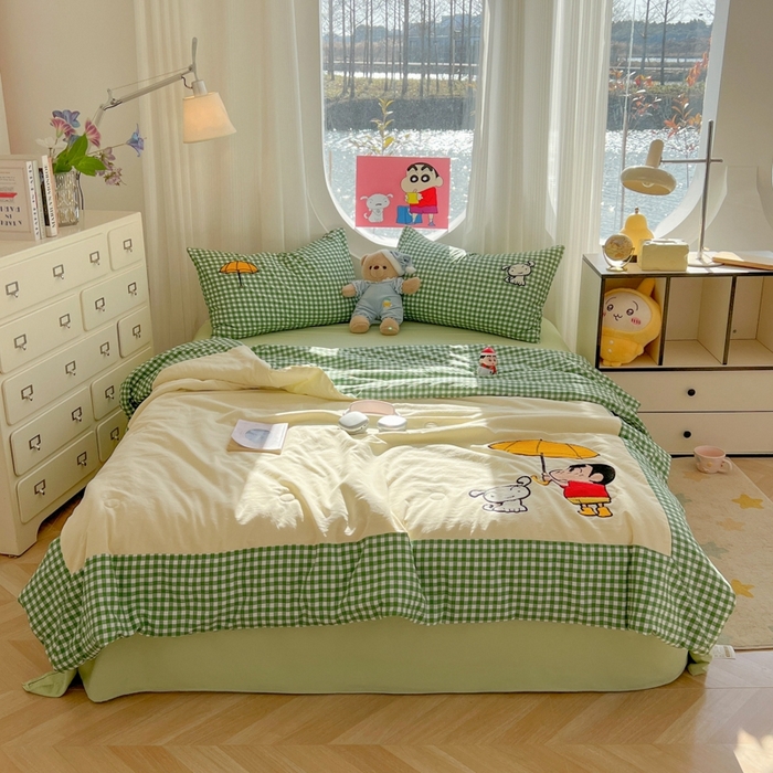 91家纺网 家纺一手货源 找家纺 （总）子钦2025春夏新款水洗棉云朵棉毛巾绣ins风单夏被夏被四件套