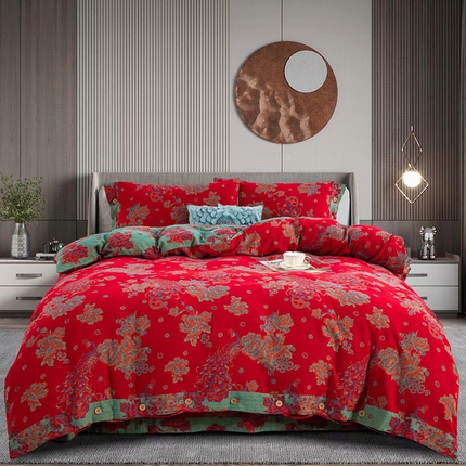双层纱家居 2025新款深色系列双层纱四件套 雀之灵红