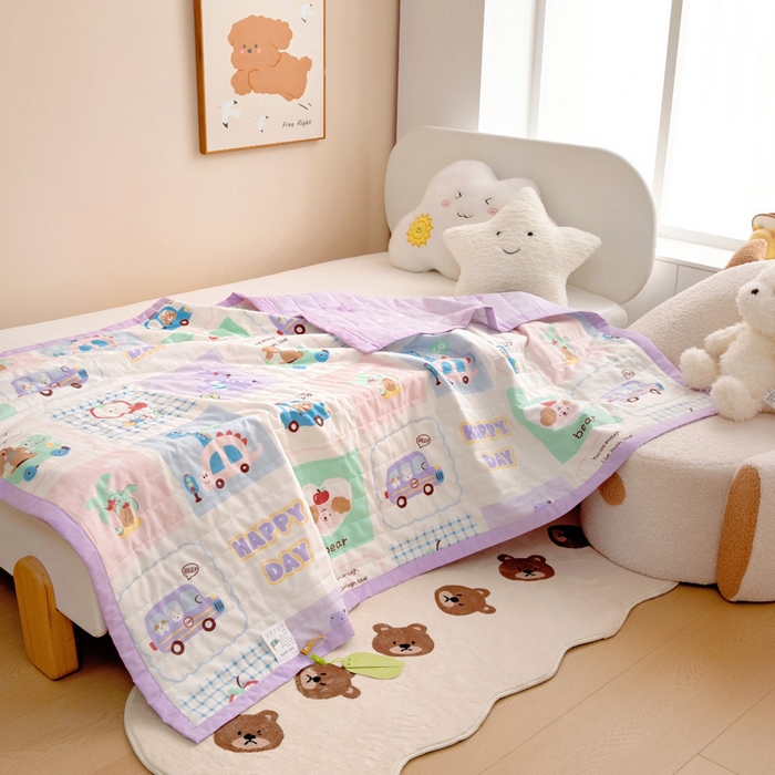 91家纺网 家纺一手货源 找家纺 梵赫   2025新款全棉卡通夏被 快乐旅行