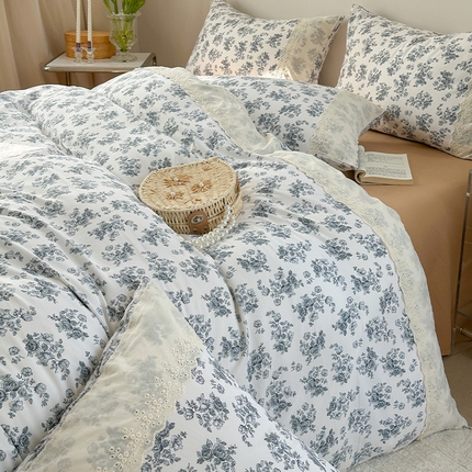  2025新款A类针织棉双层纱蕾丝花边四件套 花团簇拥