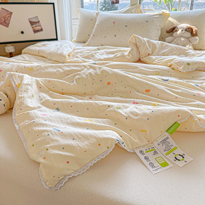 91家纺网 家纺一手货源 找家纺 创优  2025新款有氧双层纱小清新印花小花边夏被夏凉被可机洗空调被子被芯 小芝士