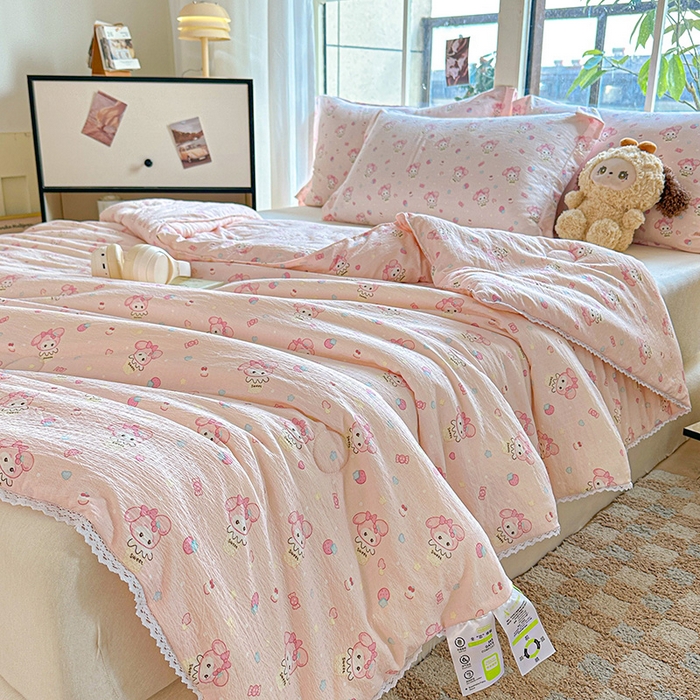 91家纺网 家纺一手货源 找家纺 创优  2025新款有氧双层纱小清新印花小花边夏被夏凉被可机洗空调被子被芯 小美冰激凌