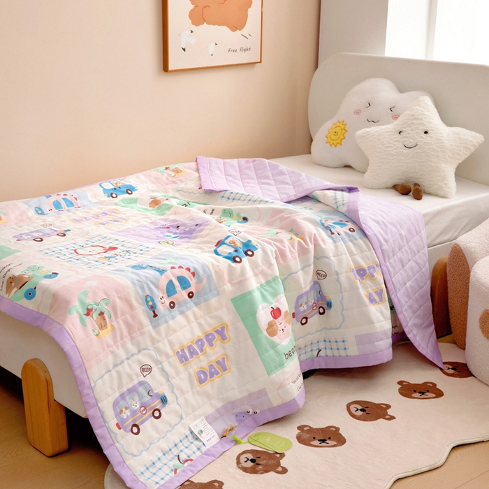 91家纺网 家纺一手货源 找家纺 梵赫   2025新款全棉卡通夏被 快乐旅行