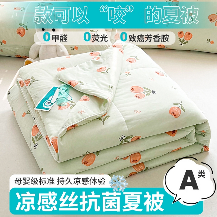 91家纺网 家纺一手货源 找家纺 好梦来家纺（原锦茂家纺） 2025新款印花凉感丝抗菌夏被 夏日玫瑰