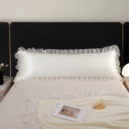 梦舒羽 2025新款公主风夏季冰丝枕套双人情侣枕头套加长枕芯套1.5m内胆套 花边款-珍珠白