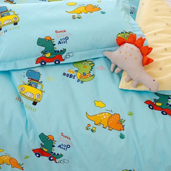 91家纺网 家纺一手货源 找家纺 良佐生活 2025新款高支高密全棉儿童被套 七彩恐龙