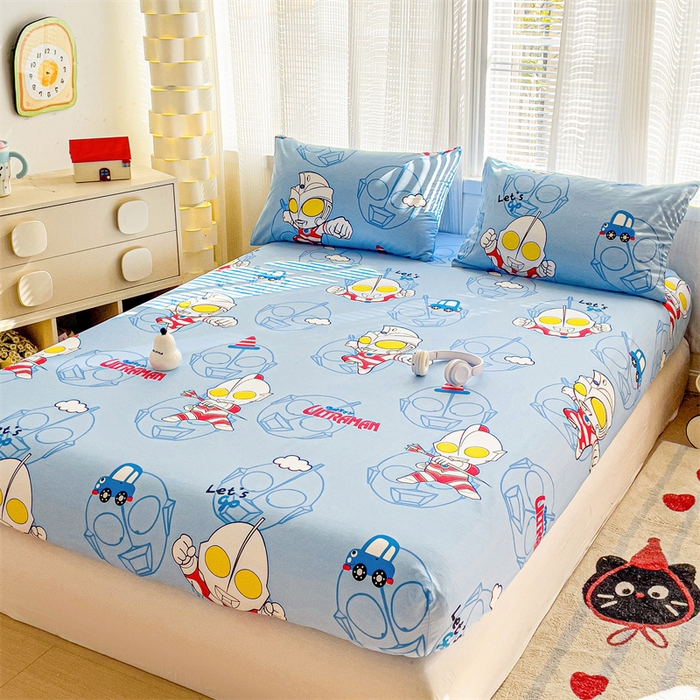 91家纺网 家纺一手货源 找家纺 名兮家居 2025新款正版授权经典奥特曼-三丽鸥全棉印花床笠 奥特兄弟