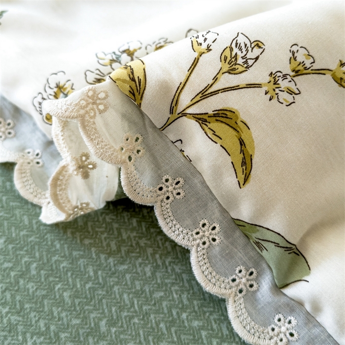 91家纺网 家纺一手货源 找家纺 2025新款全棉花边大豆夏被四件套 春涧