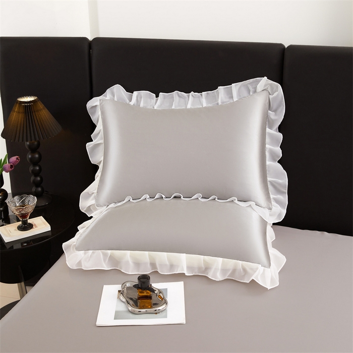 91家纺网 家纺一手货源 找家纺 （总）梦舒羽 2025新款公主风夏季冰丝枕套单人一对装可水洗花边枕头套宿舍48x74cm枕芯套枕头套