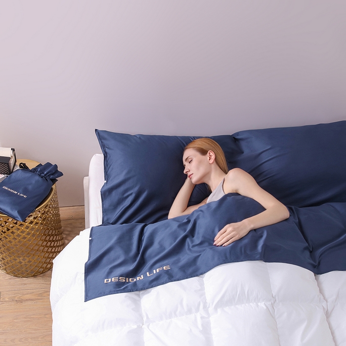 91家纺网 家纺一手货源 找家纺 佳汐蓝家纺 2025新款60支全棉纯色隔脏睡袋 星海蓝