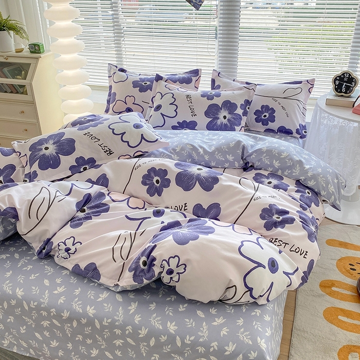 91家纺网 家纺一手货源 找家纺 2025新款亲肤磨毛四件套 浅浅花香