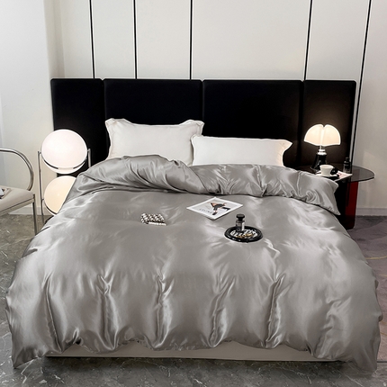 91家纺网 家纺一手货源 找家纺 圣比熊 2025新款公主风夏季冰丝被套 典雅灰