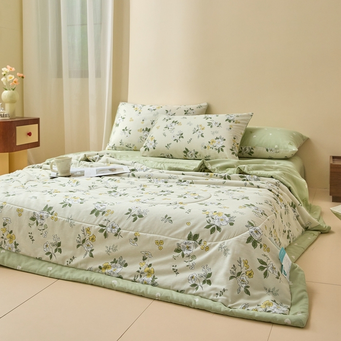 91家纺网 家纺一手货源 找家纺 珂博家纺2025新款亲肤全棉印花夏被 花香雪