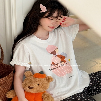 91家纺网 家纺一手货源 找家纺 （总）妍景家居生活馆 2025新款丝光棉舒适居家套装娃娃印花