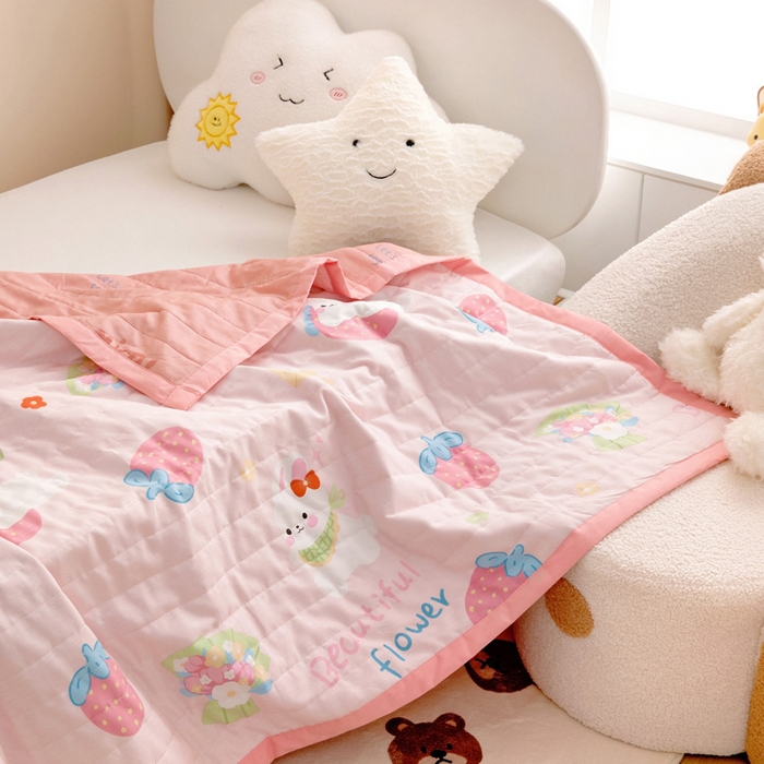 91家纺网 家纺一手货源 找家纺 梵赫   2025新款全棉卡通夏被 蝴蝶结小兔