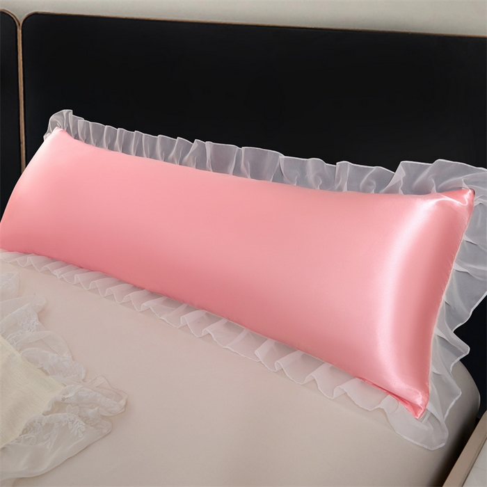 91家纺网 家纺一手货源 找家纺 梦舒羽 2025新款公主风夏季冰丝枕套双人情侣枕头套加长枕芯套1.5m内胆套 花边款-玉色