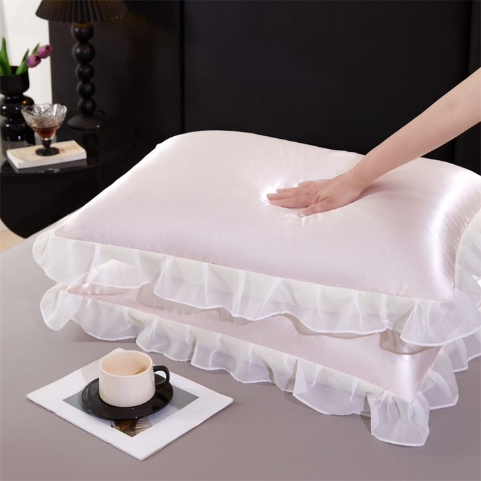 91家纺网 家纺一手货源 找家纺 梦舒羽 2025新款公主风夏季冰丝枕套单人一对装可水洗花边枕头套宿舍48x74cm枕芯套枕头套 花边款-淡雅玉