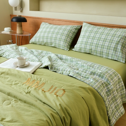 91家纺网 家纺一手货源 找家纺 寐眠2025新款全棉水洗棉刺绣夏被【夏被四件套】 夏日初荷