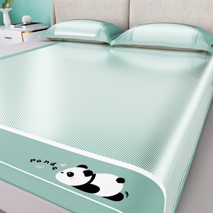 91家纺网 家纺一手货源 找家纺 川悦生活 2025新款纯色凉感冰丝席-大床 眠眠熊猫-青绿