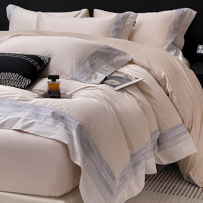 91家纺网 家纺一手货源 找家纺 春夏A类长绒棉夹棉床盖床笠四件套全棉纯棉纯色绗绣四季款保护罩高级感床上用品 瑾雅-静谧粉