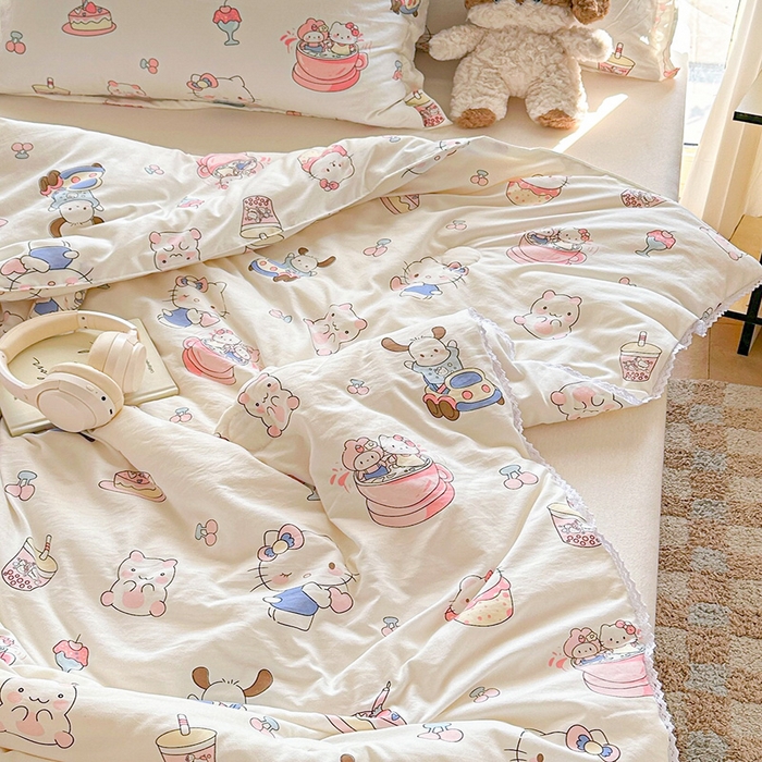 91家纺网 家纺一手货源 找家纺 创优  2025新款有氧双层纱小清新印花小花边夏被夏凉被可机洗空调被子被芯 奶猫