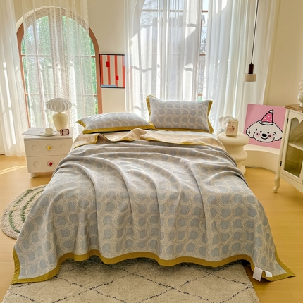 91家纺网 家纺一手货源 找家纺 棠薇家纺2025新款简约风多功能纱布盖毯纱布毯子毛巾被床盖沙发巾单毯枕巾枕套三件套 半夏