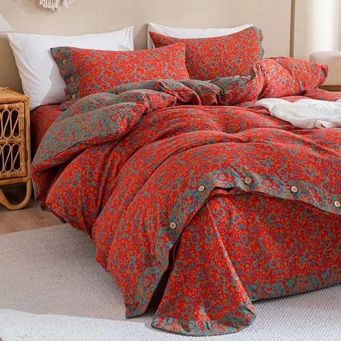 91家纺网 家纺一手货源 找家纺 双层纱家居 2025新款深色系列双层纱四件套 花间物语