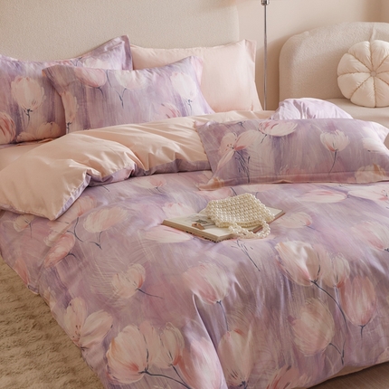 2025新款全棉纯棉【如梦令】红金裸盖棉四件套【标准号全网控价（折后券后）不低于199元】 紫锦柔蔓