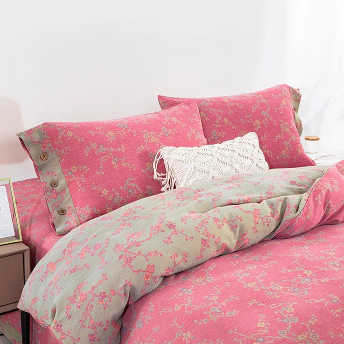 91家纺网 家纺一手货源 找家纺 双层纱家居 2025新款浅色系列双层纱四件套 腊梅粉