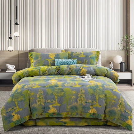 双层纱家居 2025新款浅色系列双层纱四件套 漫步森林-灰