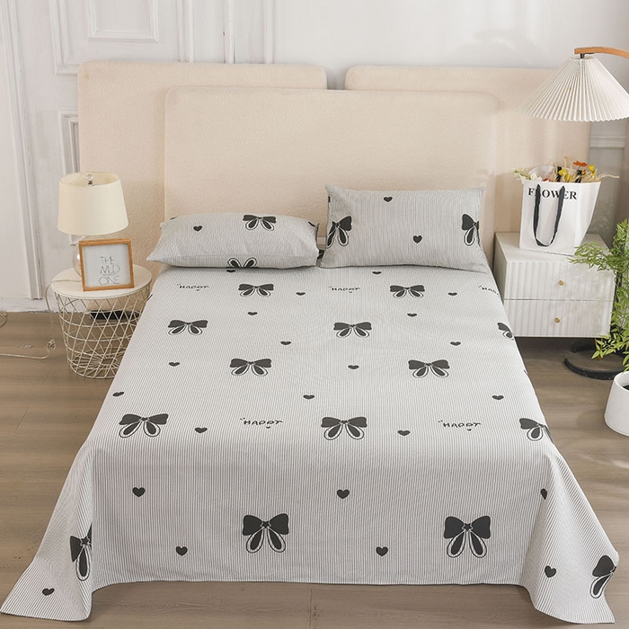 91家纺网 家纺一手货源 找家纺 红日子纺织品 2025新款艾草老粗布床单印花凉席三件套 蝴蝶结