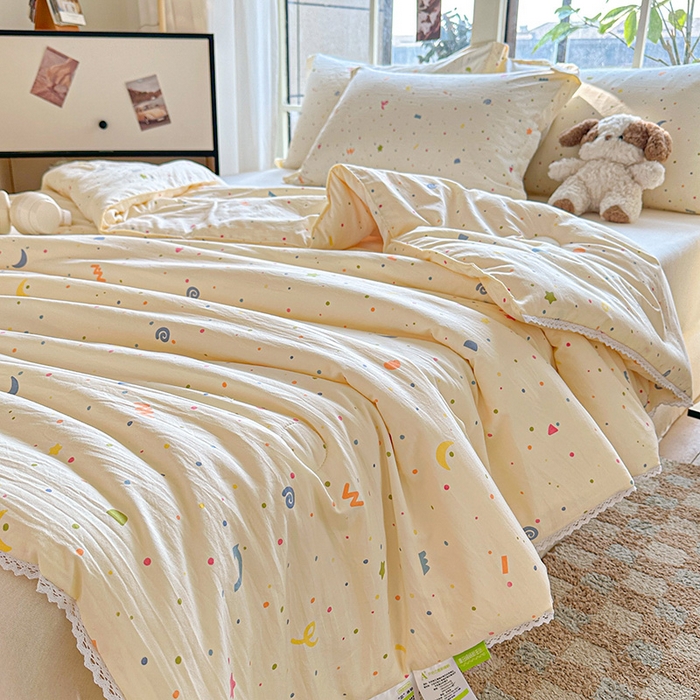 91家纺网 家纺一手货源 找家纺 创优  2025新款有氧双层纱小清新印花小花边夏被夏凉被可机洗空调被子被芯 小芝士