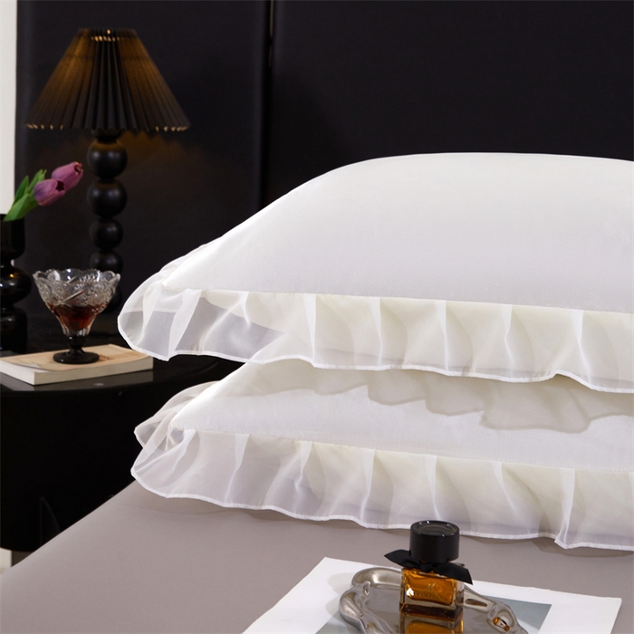 91家纺网 家纺一手货源 找家纺 梦舒羽 2025新款公主风夏季冰丝枕套单人一对装可水洗花边枕头套宿舍48x74cm枕芯套枕头套 花边款-珍珠白