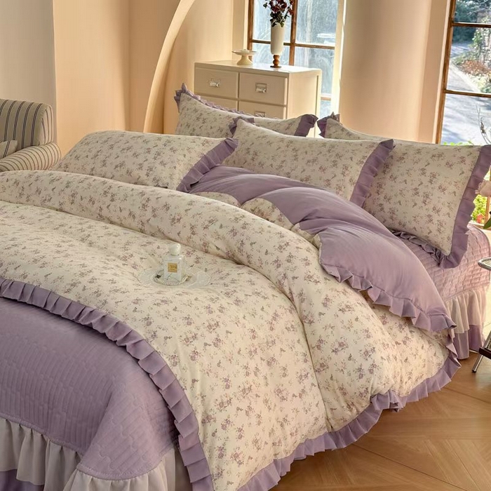 91家纺网 家纺一手货源 找家纺 大麦家纺 2025年新款法式亲肤棉床盖四件套 紫苑